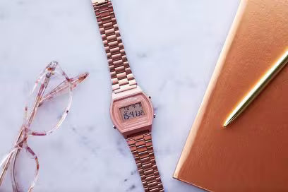 Vintage Dial Rose Gold Stainless Steel Band Digital Watch - For Men & Women D187 (B640WCG-5DF)