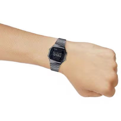 Vintage Dial Black Stainless Steel Band Digital Watch - For Men & Women D181