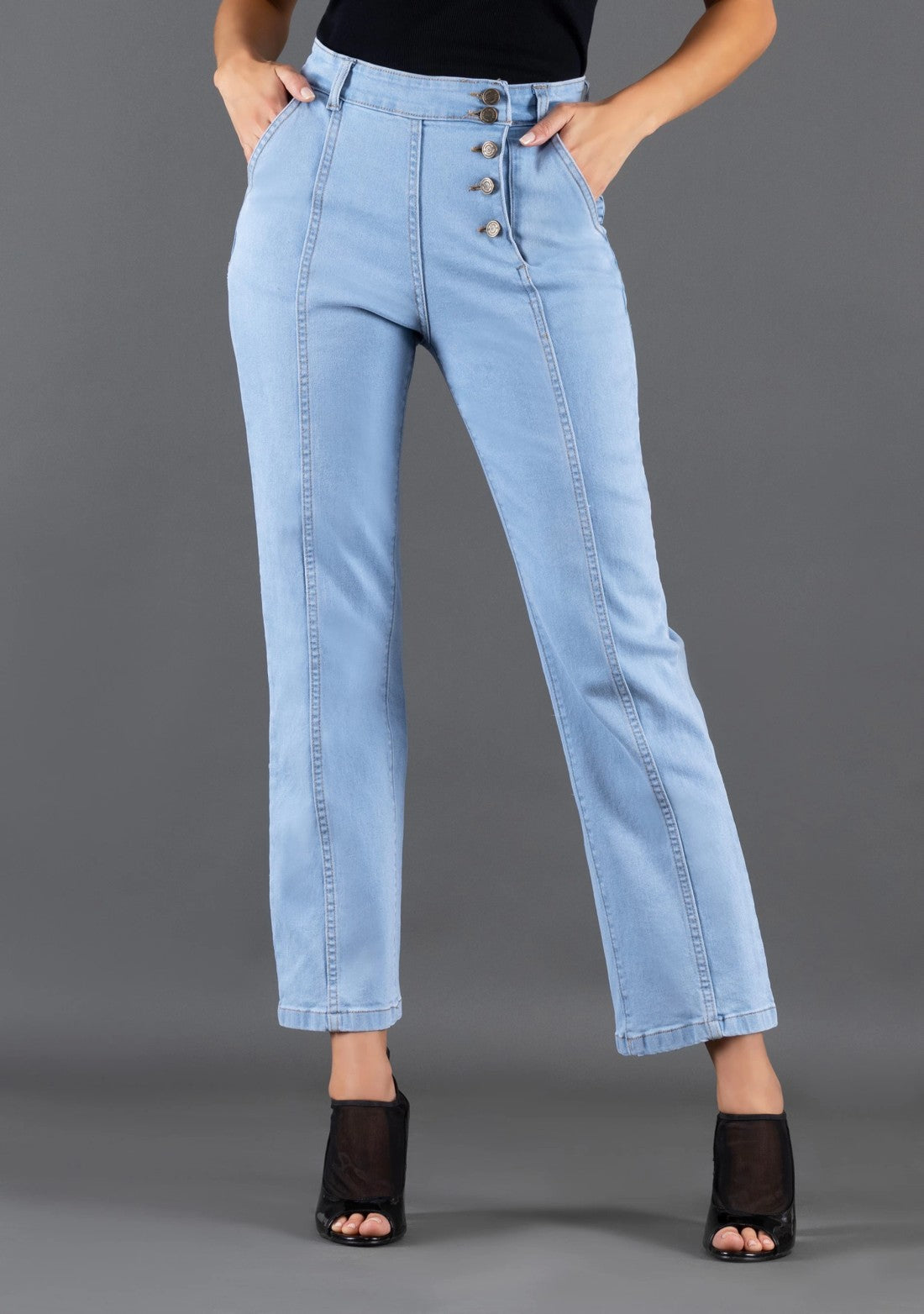 Light Blue Straight Fit Rhysley Women's Fashion Jeans bottom wear