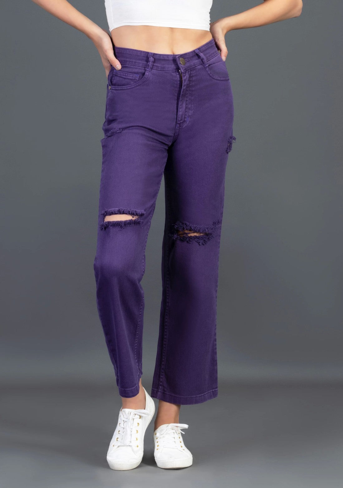 Purple Wide Leg Rhysley Women’s Ripped Jeans bottom wear