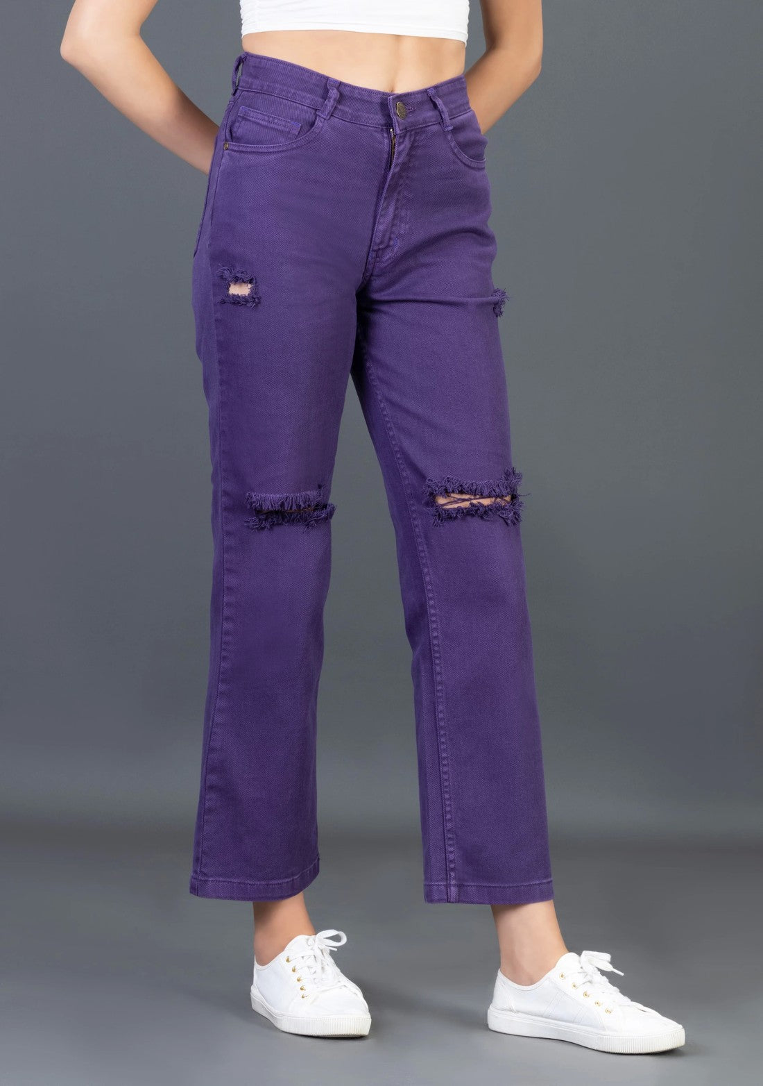 Purple Wide Leg Rhysley Women’s Ripped Jeans bottom wear