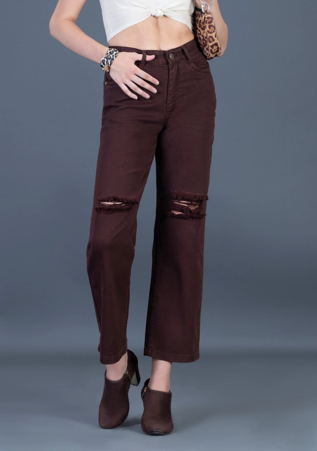 Dark Brown Wide Leg Rhysley Women’s Jeans bottom wear