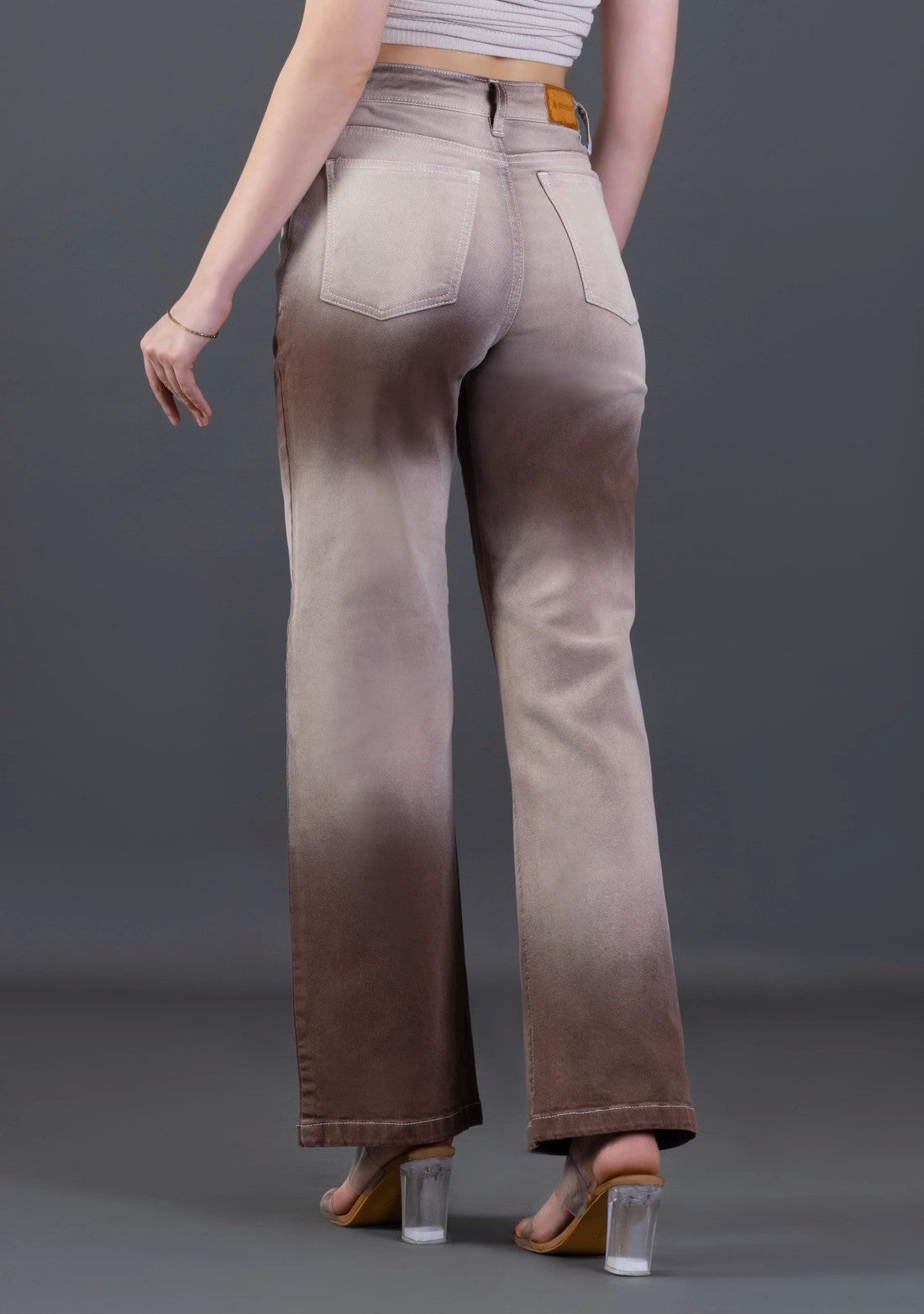 Light Brown Ombre Effect Wide Leg Rhysley Women's Jeans bottom wear