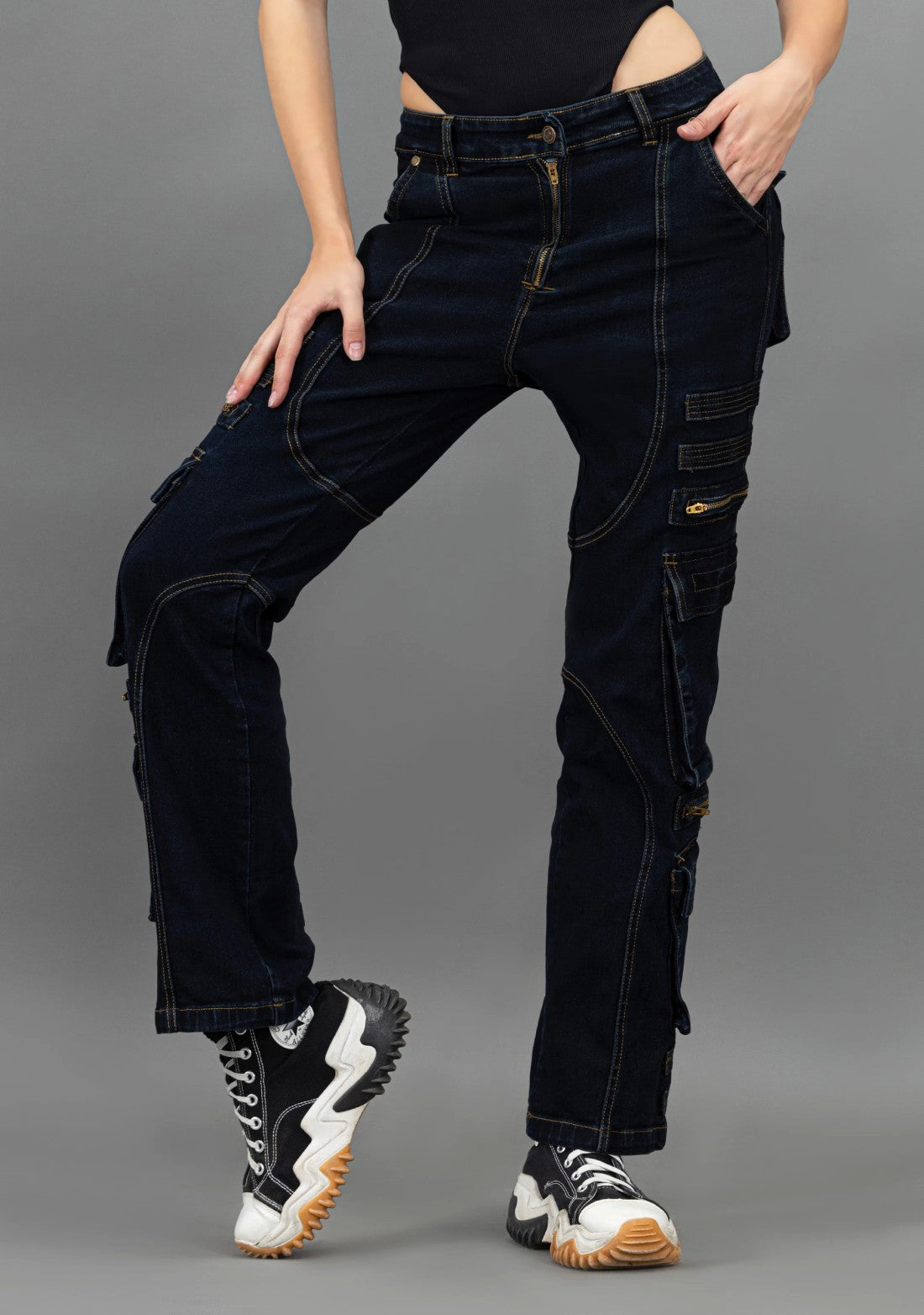 Dark Blue Wide Leg High Rise Rhysley Women's Fashion Jeans bottom wear