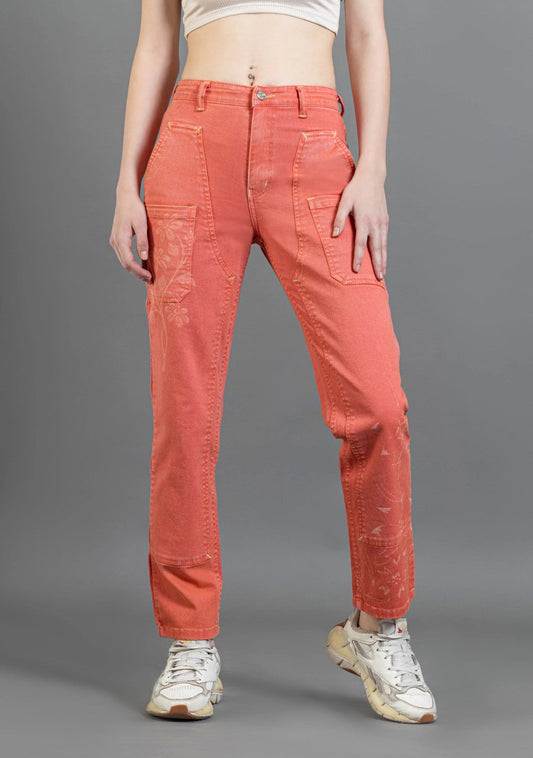 Coral Pink Straight Fit Women's Coloured Jeans bottom ware