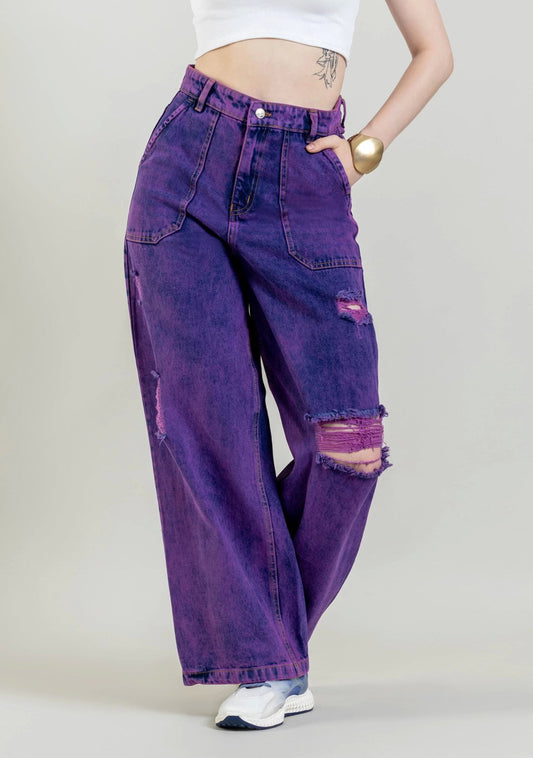 Lavender Wide Leg Women's Distressed Jeans bottom wear