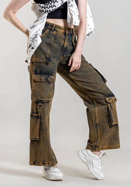 Rust Wide Leg Cargo Style Women's Jeans bottom wear