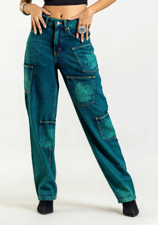 Peacock Green Relaxed Straight Fit Women's Jeans bottom wear