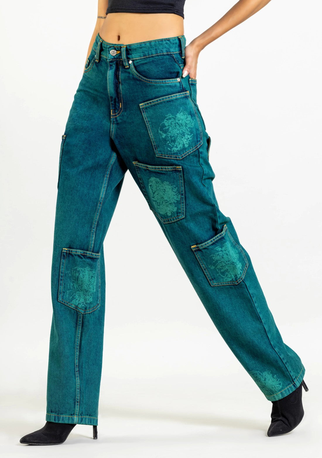 Peacock Green Relaxed Straight Fit Women's Jeans bottom wear