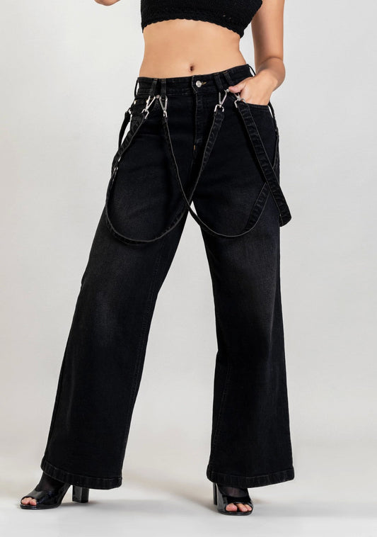 Black Wide Leg Women's Fashion Jeans bottom wear