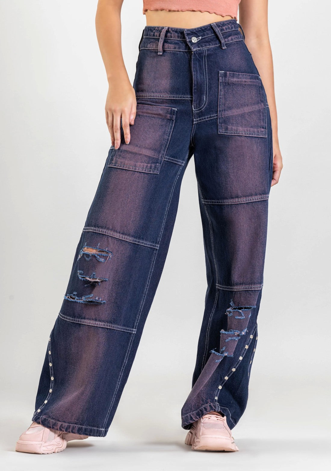 Bluish Purple Wide Leg Women's Fashion Jeans bottom wear