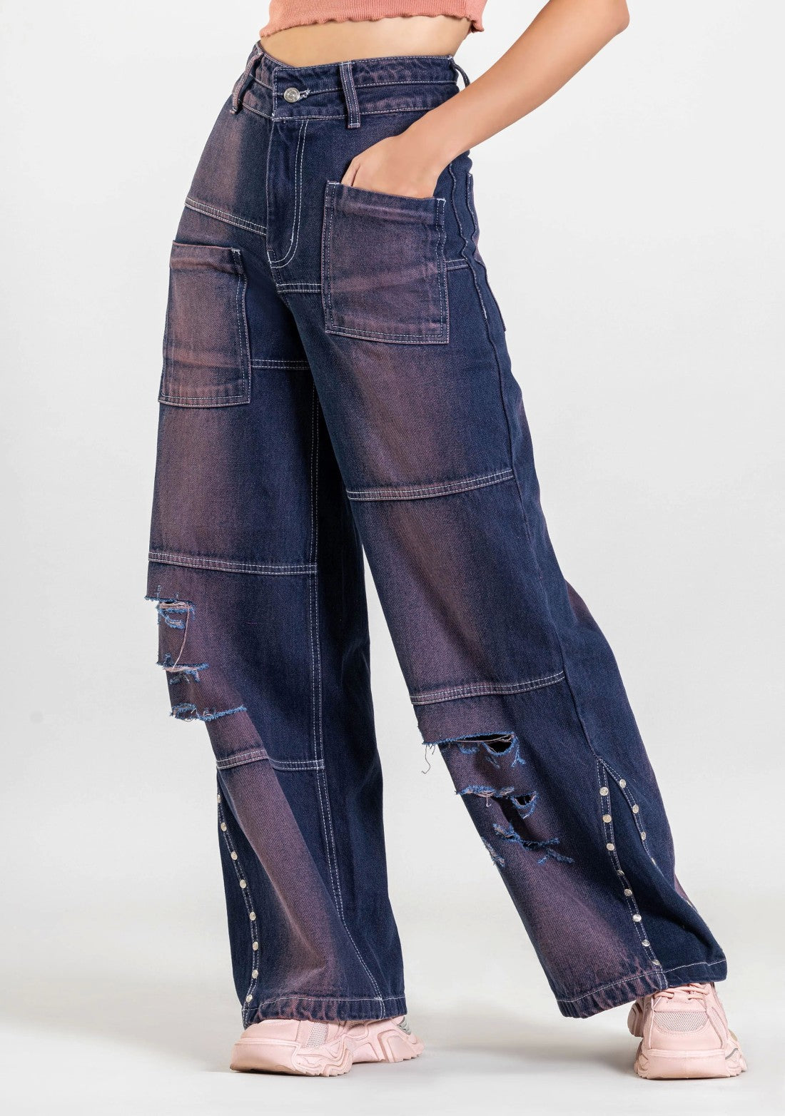 Bluish Purple Wide Leg Women's Fashion Jeans bottom wear