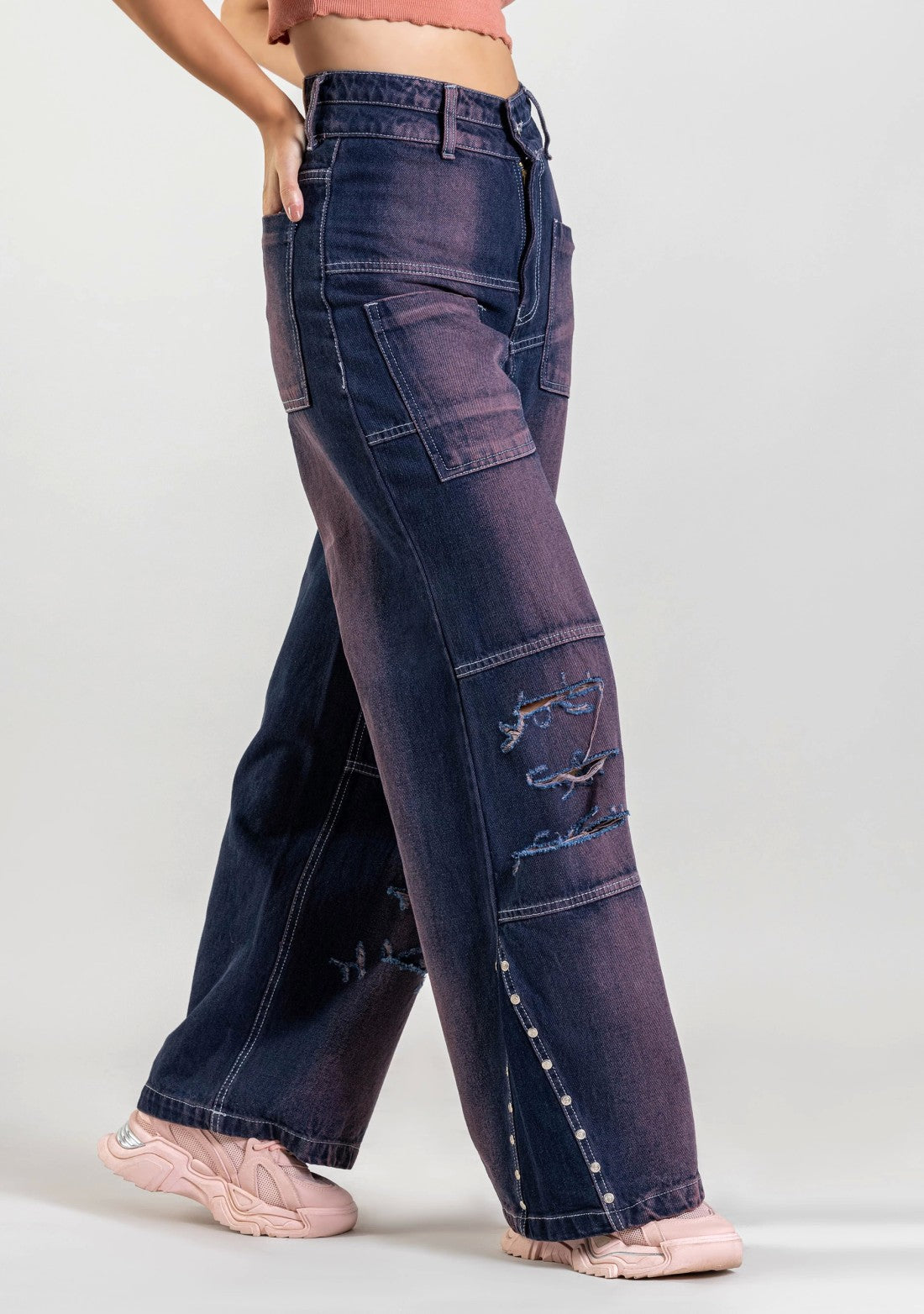 Bluish Purple Wide Leg Women's Fashion Jeans bottom wear