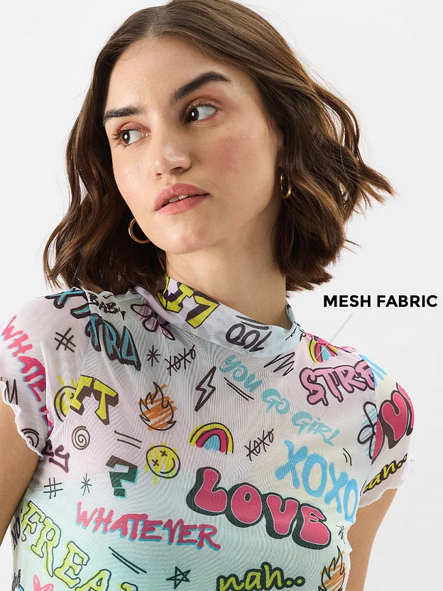 Mesh Top: Graffiti Pattern