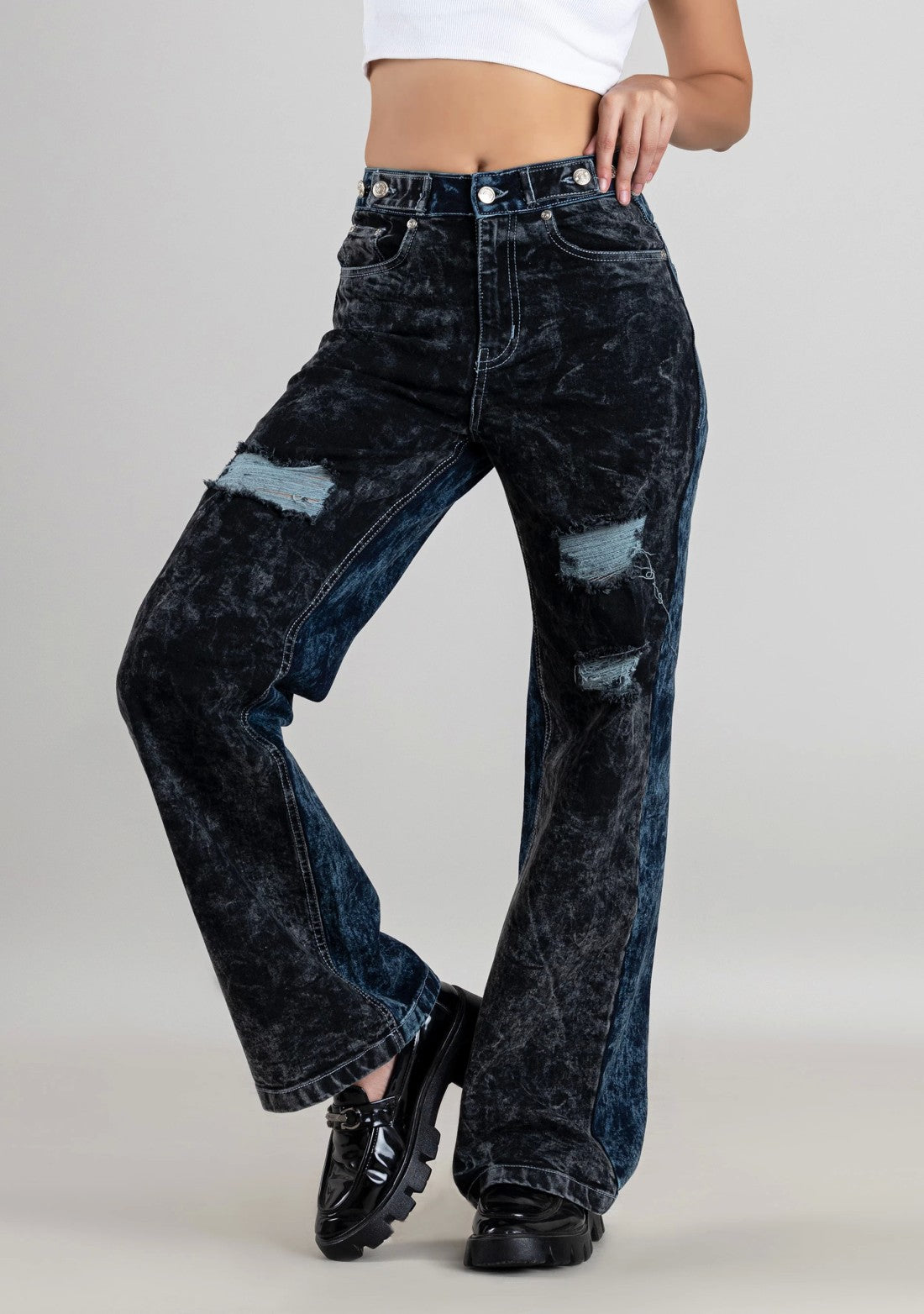 Black and Blue Wide Leg Women's Fashion Jeans bottom ware