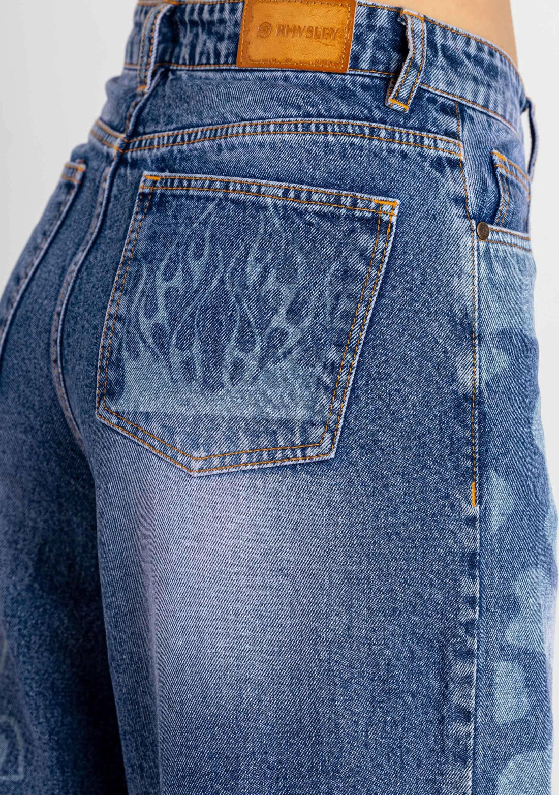 Blue Laser Print Wide Leg Women's Distressed Jeans bottom wear