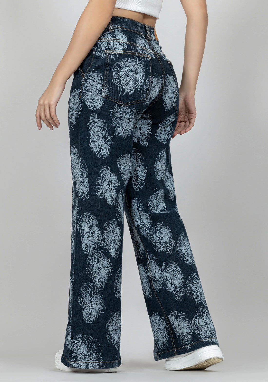 Blue Laser Print Wide Leg Women’s Ultra Fashion Jeans bottom wear