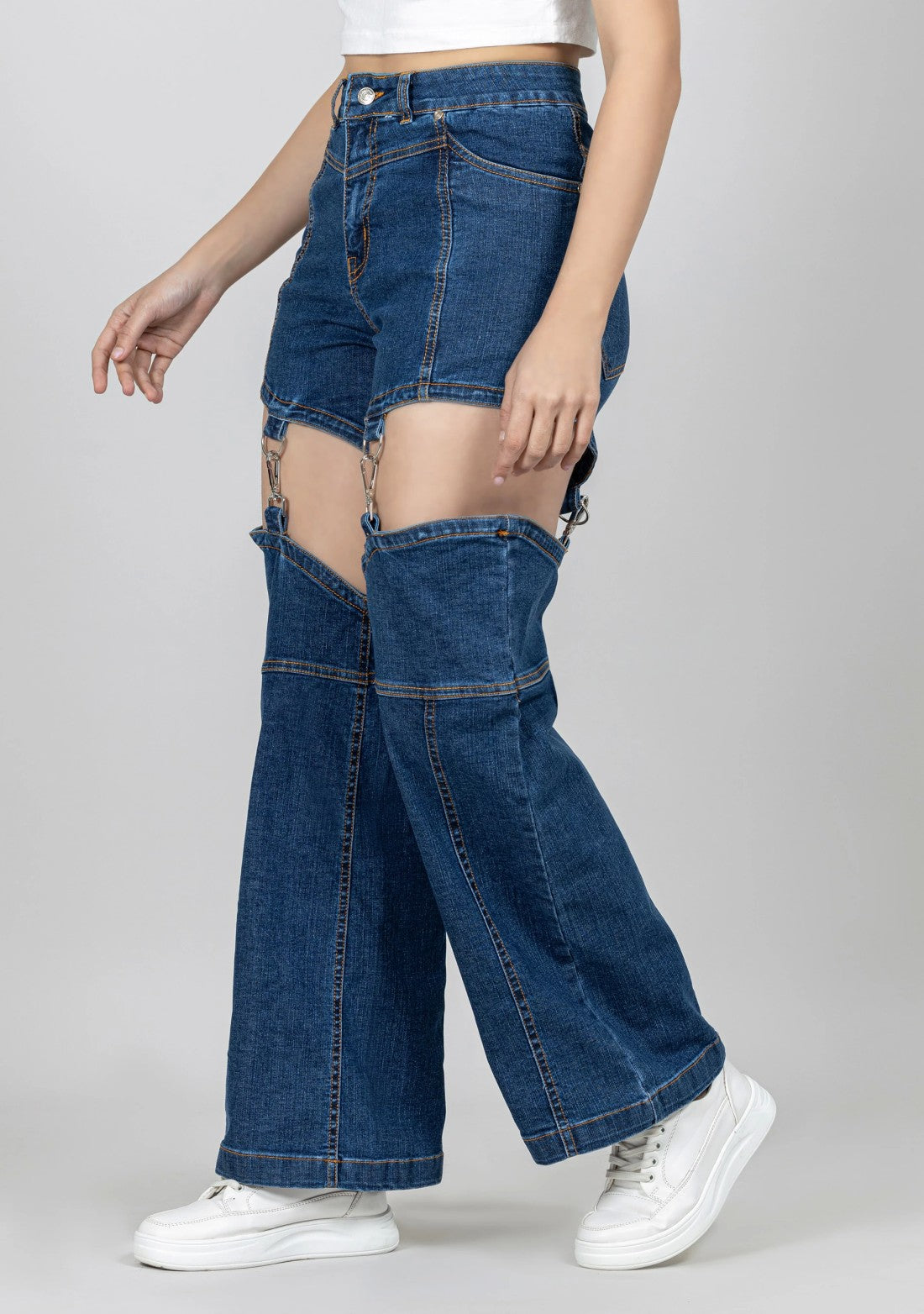 Blue Wide Leg Women's Ultra Fashion Detachable Jeans bottom wear