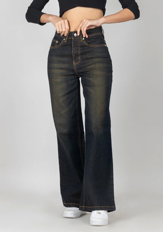 Brownish Blue Wide Leg Women's Jeans bottom wear