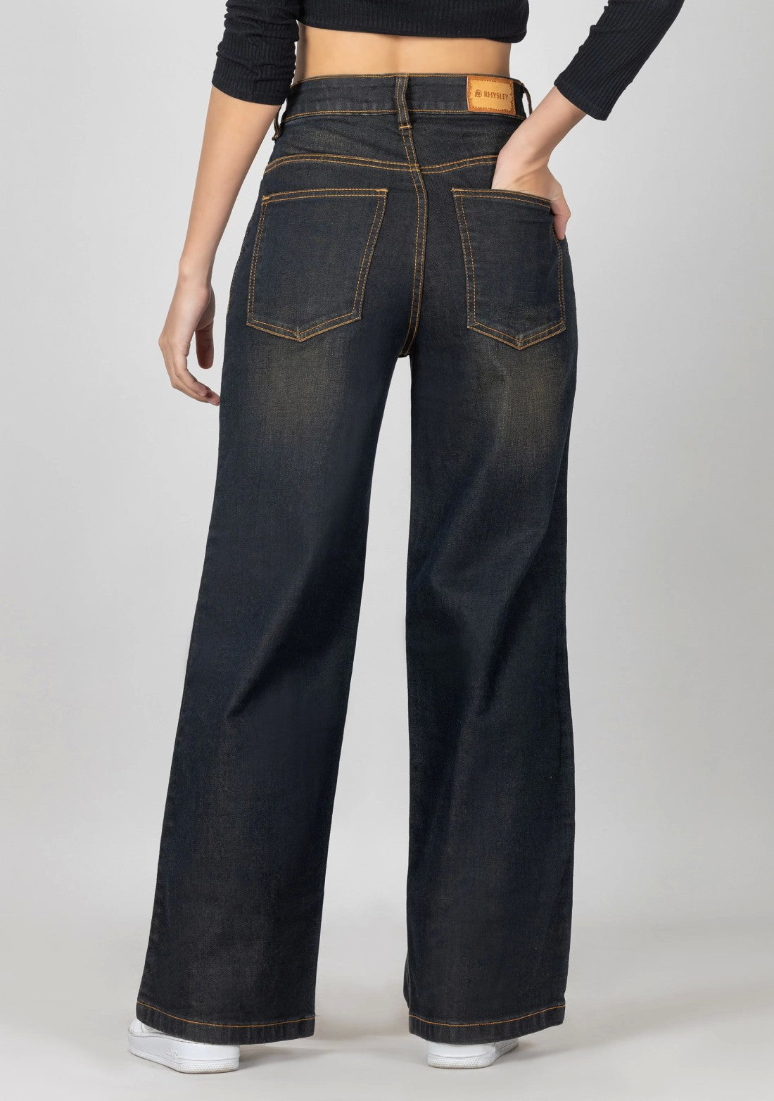 Brownish Blue Wide Leg Women's Jeans bottom wear