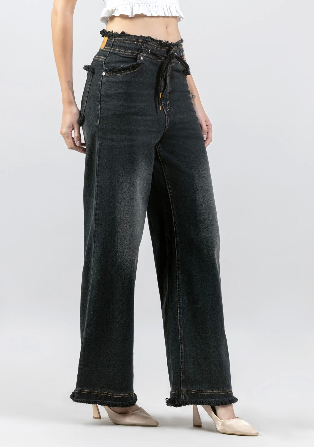 Black Wide Leg Women's Fashion Jeans bottom wear