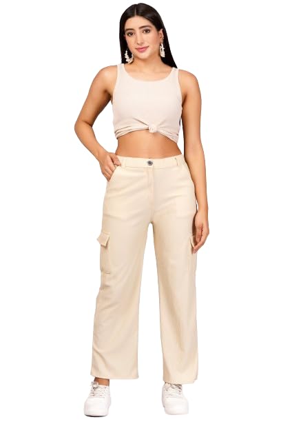 Sheen and Shine Women's & Girls' Cargo Baggy Jeans for Girls & Women Solid High Waist with Pockets Cargo Pants 3  bottomwear