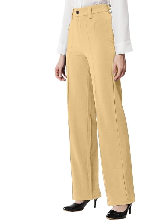 SIRIL Women's Lycra Solid Regular Fit Button and Zipper Clouser Straight Trouser Pant bottomwear