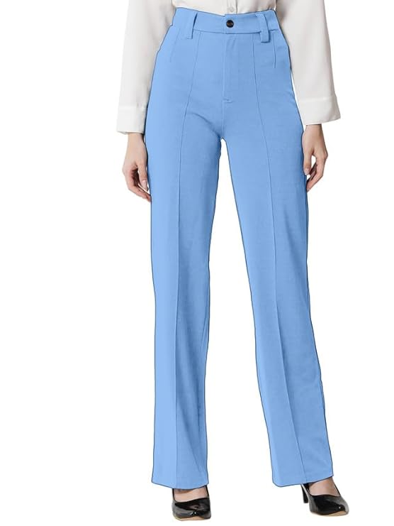 SIRIL Women's Lycra Solid Regular Fit Button and Zipper Clouser Straight Trouser Pant bottomwear