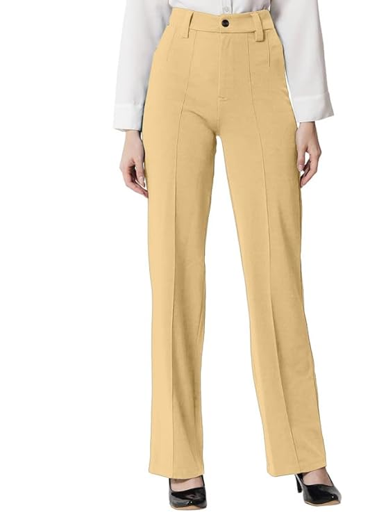 SIRIL Women's Lycra Solid Regular Fit Button and Zipper Clouser Straight Trouser Pant bottomwear