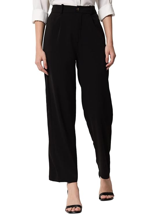 Women's High Rise Viscose Rayon Relaxed Fit Trousers bottomwear