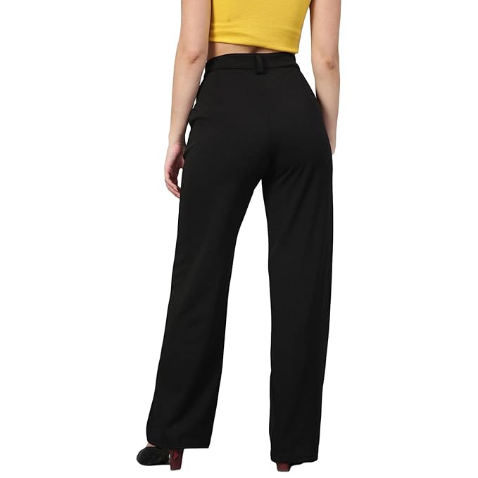 Womens High Rise Viscose Rayon Straight Fit Solid Trousers bottomwear