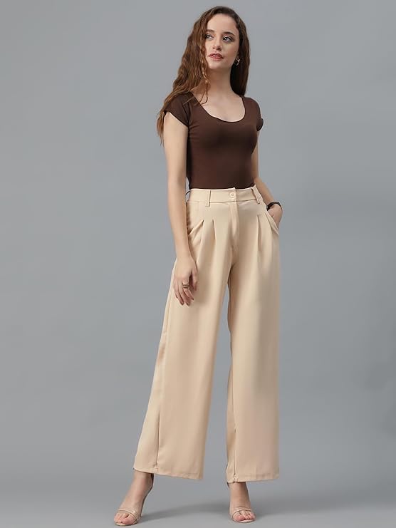 female High Rise Viscose Rayon Relaxed Fit Korean Trousers bottomwear