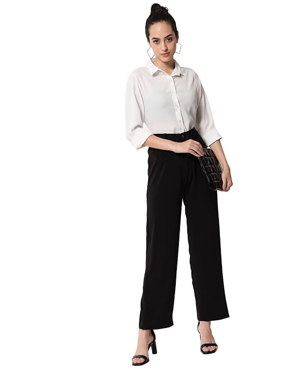 Women's High Rise Viscose Rayon Relaxed Fit Trousers bottomwear