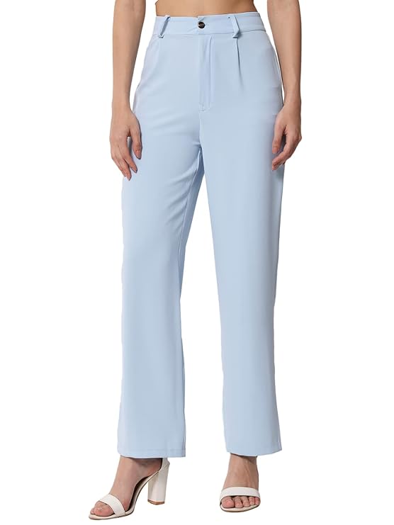 Women's High Rise Viscose Rayon Relaxed Fit Trousers bottomwear