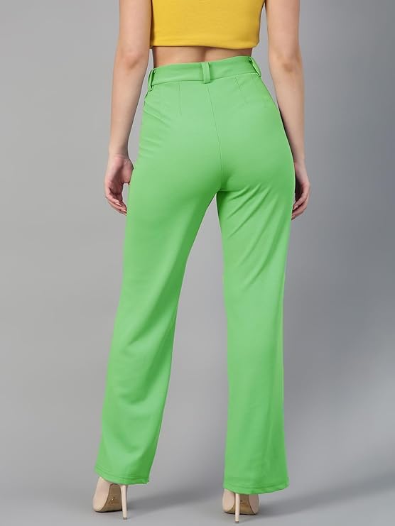 Women's Regular Fit High Rise Solid Trousers bottomwear