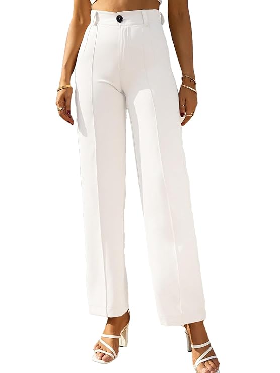 Women's Regular Fit High Rise Solid Trousers bottomwear