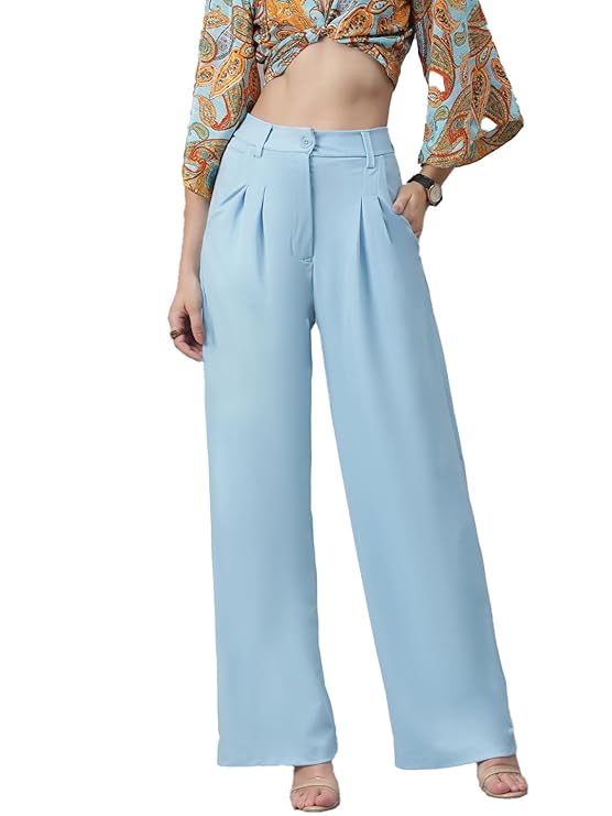 female High Rise Viscose Rayon Relaxed Fit Korean Trousers bottomwear