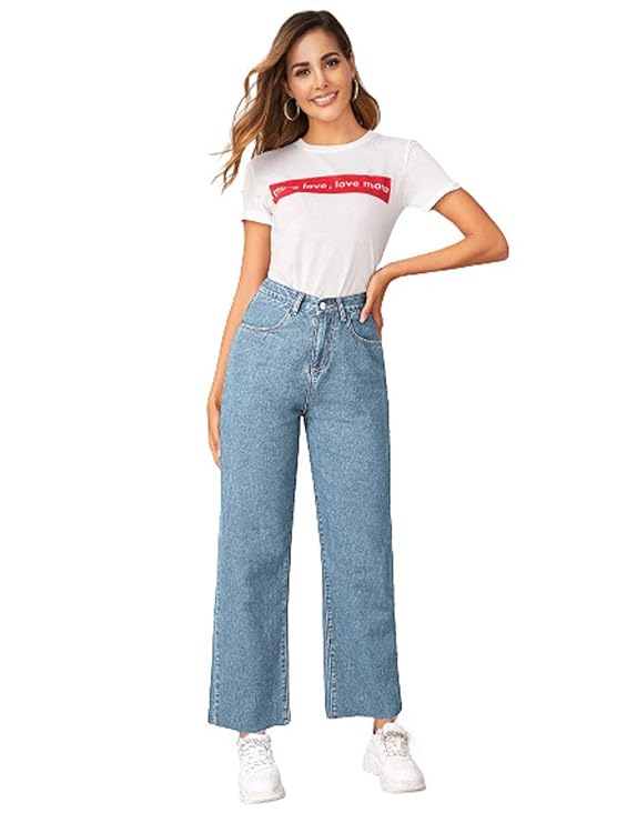 Womens Solid High Rise Cotton Lycra Blend Relaxed Fit Ankle Length Jeans bottomwear