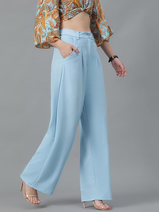 female High Rise Viscose Rayon Relaxed Fit Korean Trousers bottomwear