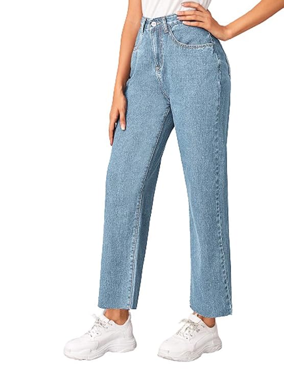 Womens Solid High Rise Cotton Lycra Blend Relaxed Fit Ankle Length Jeans bottomwear