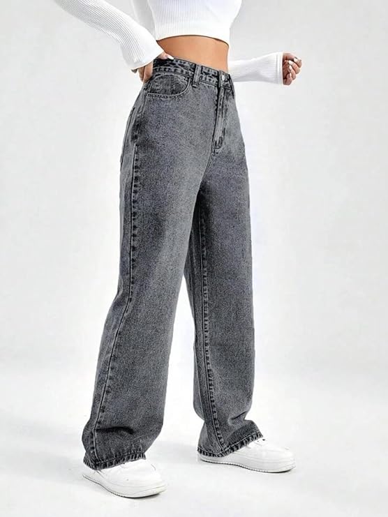 female High Waist Boyfriend Women Jeans Cotton Lycra Stretchable Wide Leg Denim bottomwear