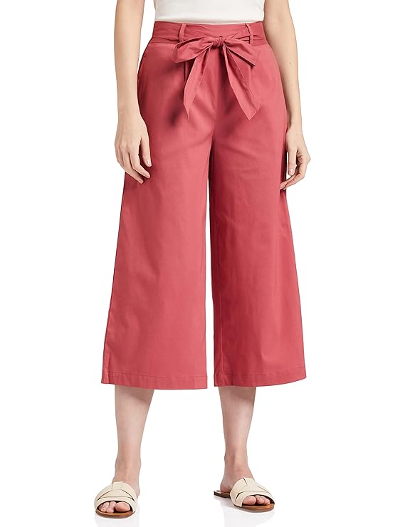 Symbol Women's High Rise Calf Length Culotte Office Pants (with Self Fabric Belt) bottomwear