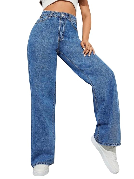 female High Waist Boyfriend Women Jeans Cotton Lycra Stretchable Wide Leg Denim bottomwear