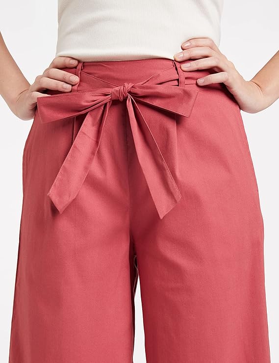 Symbol Women's High Rise Calf Length Culotte Office Pants (with Self Fabric Belt) bottomwear