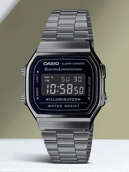 Vintage Dial Black Stainless Steel Band Digital Watch - For Men & Women D181