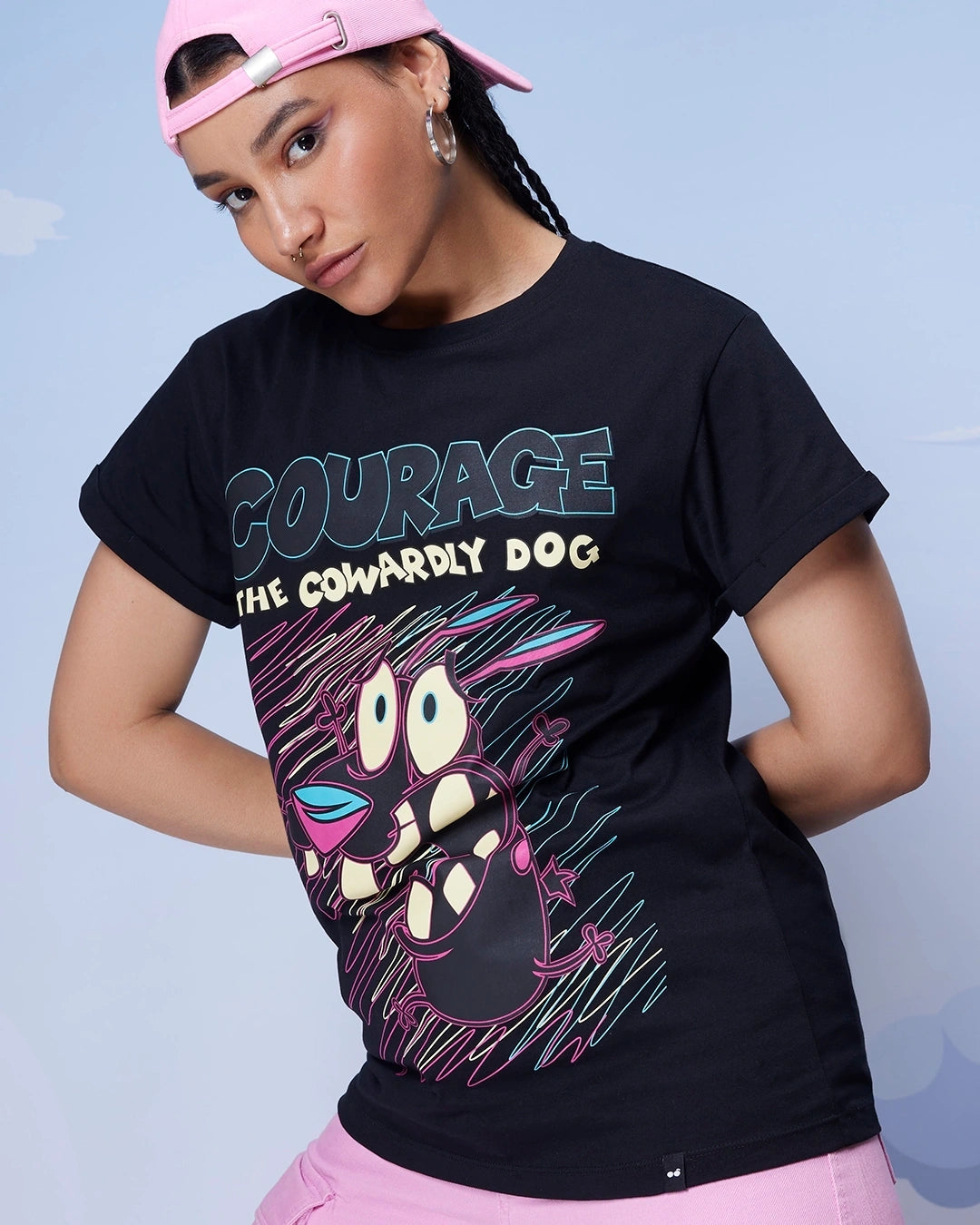 Women's Black Courage Cowardly Graphic Printed Boyfriend T-shirt