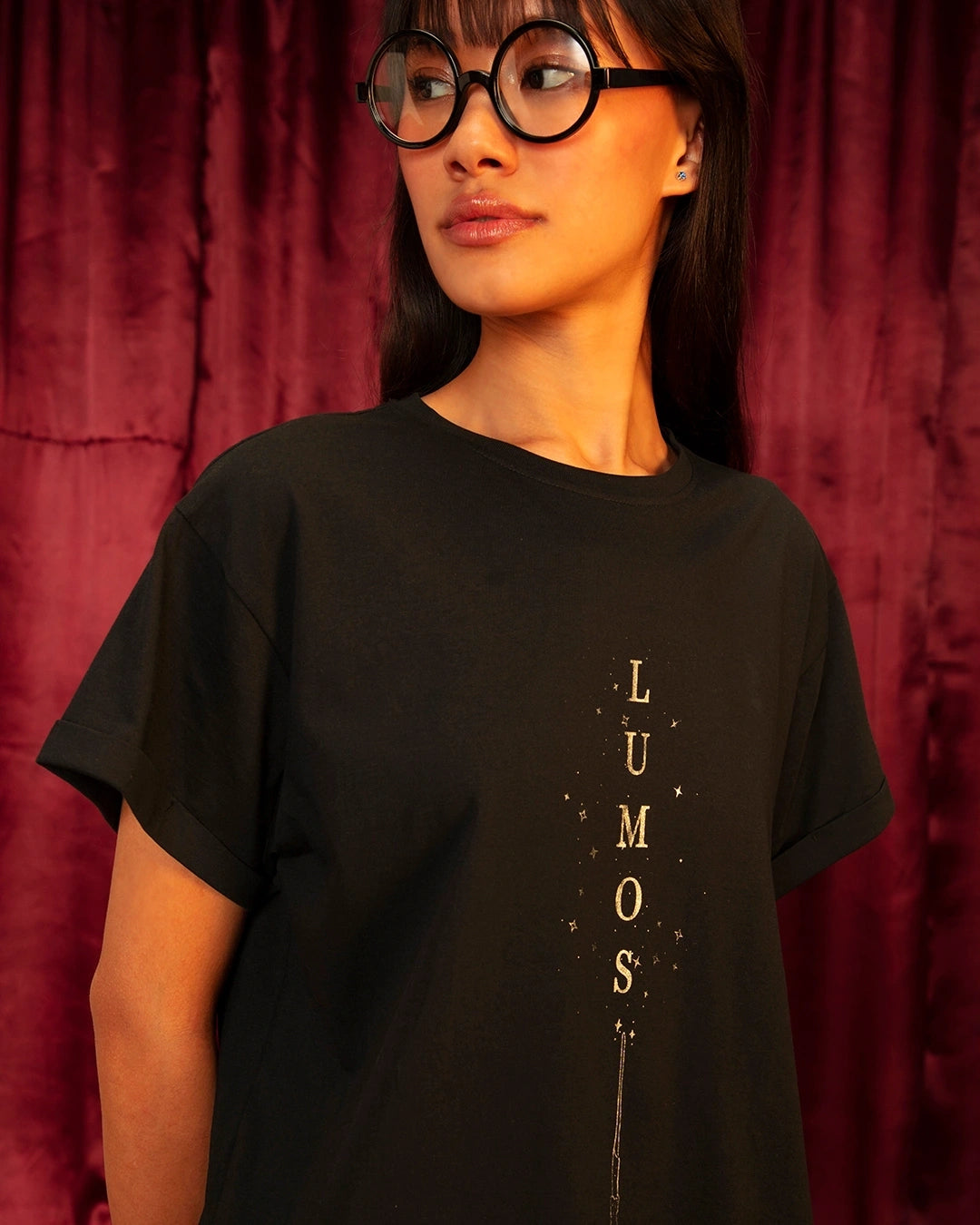 Women's Black Lumos Graphic Printed Boyfriend T-shirt