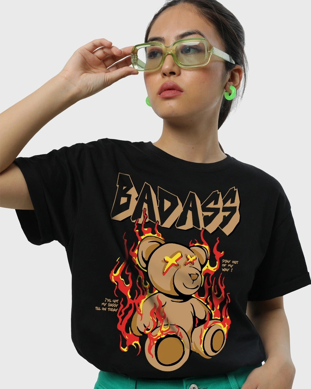 Women's Black My Badass Tee Graphic Printed Boyfriend T-shirt