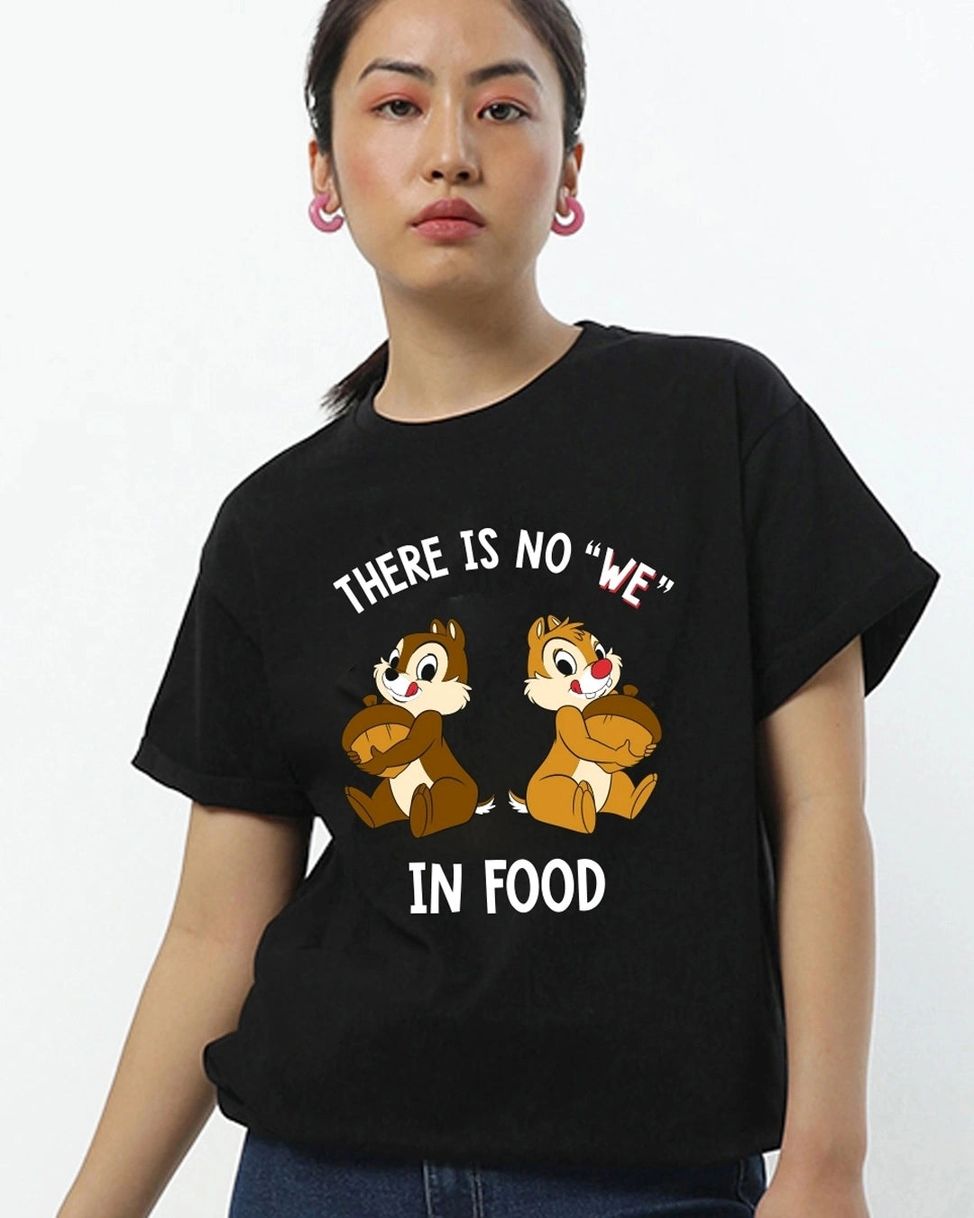 Women's Black No We in Food Graphic Printed Boyfriend T-shirt