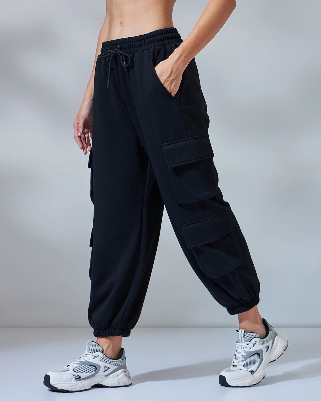 Women's Black Super Loose Fit Cargo Joggers  bottomwear